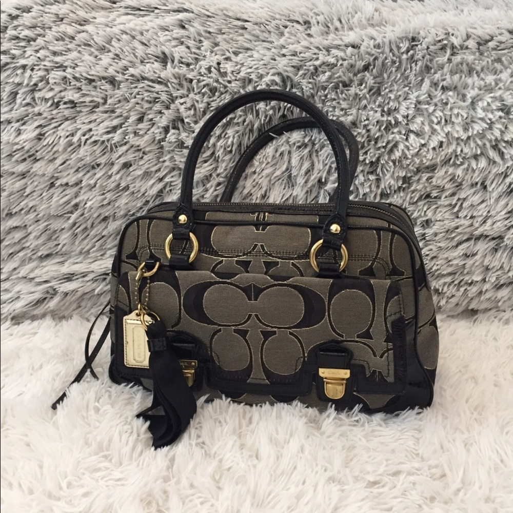 Black and Grey Coach Purse with Gold